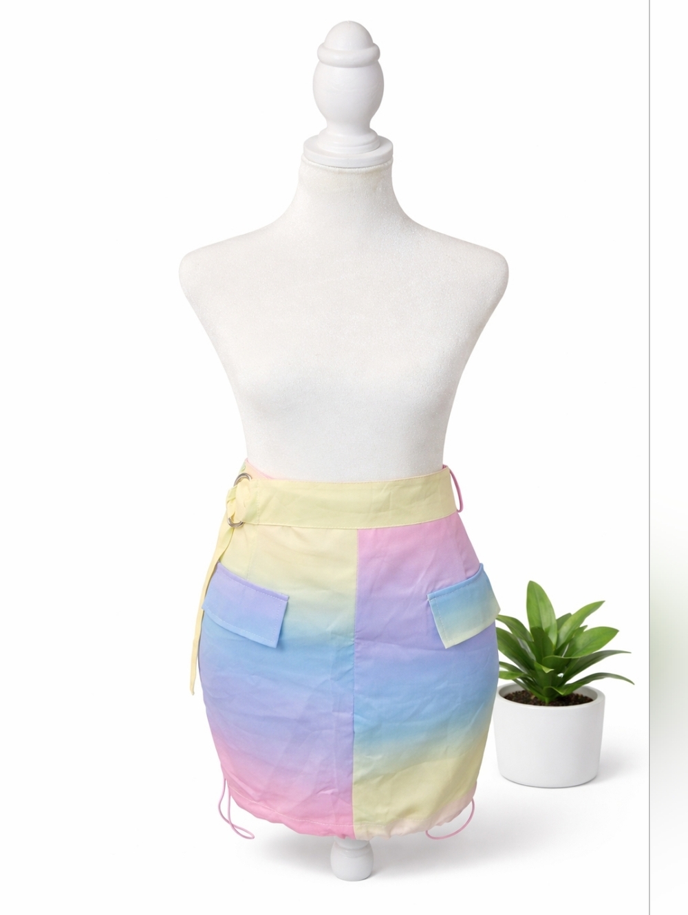 Pastel Colorblock Parachute Mini Skirt | Adjustable Hem | Y2K Vibes - Picture 2 of 6